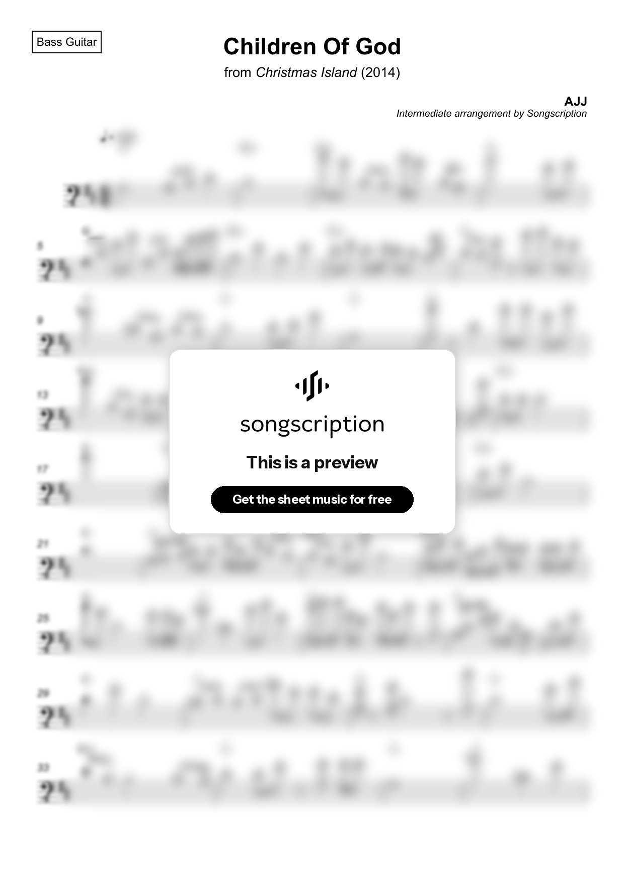 Intermediate Bass Guitar Sheet Music for "Children Of God" by AJJ