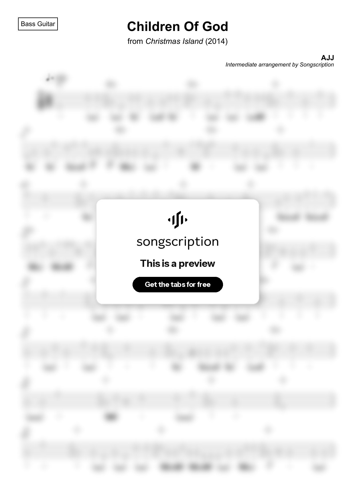 Intermediate Bass Guitar Tabs for "Children Of God" by AJJ