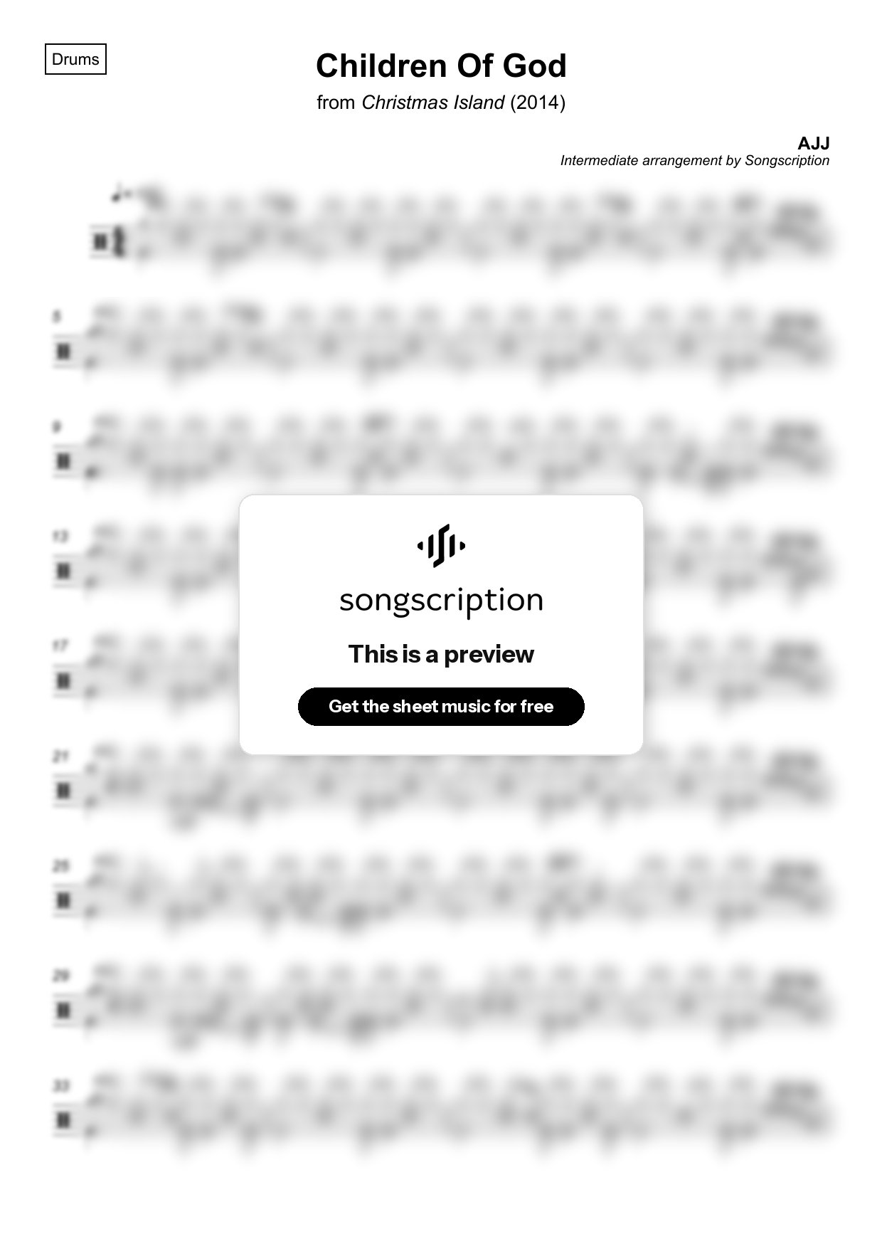 Intermediate Drums Sheet Music for "Children Of God" by AJJ