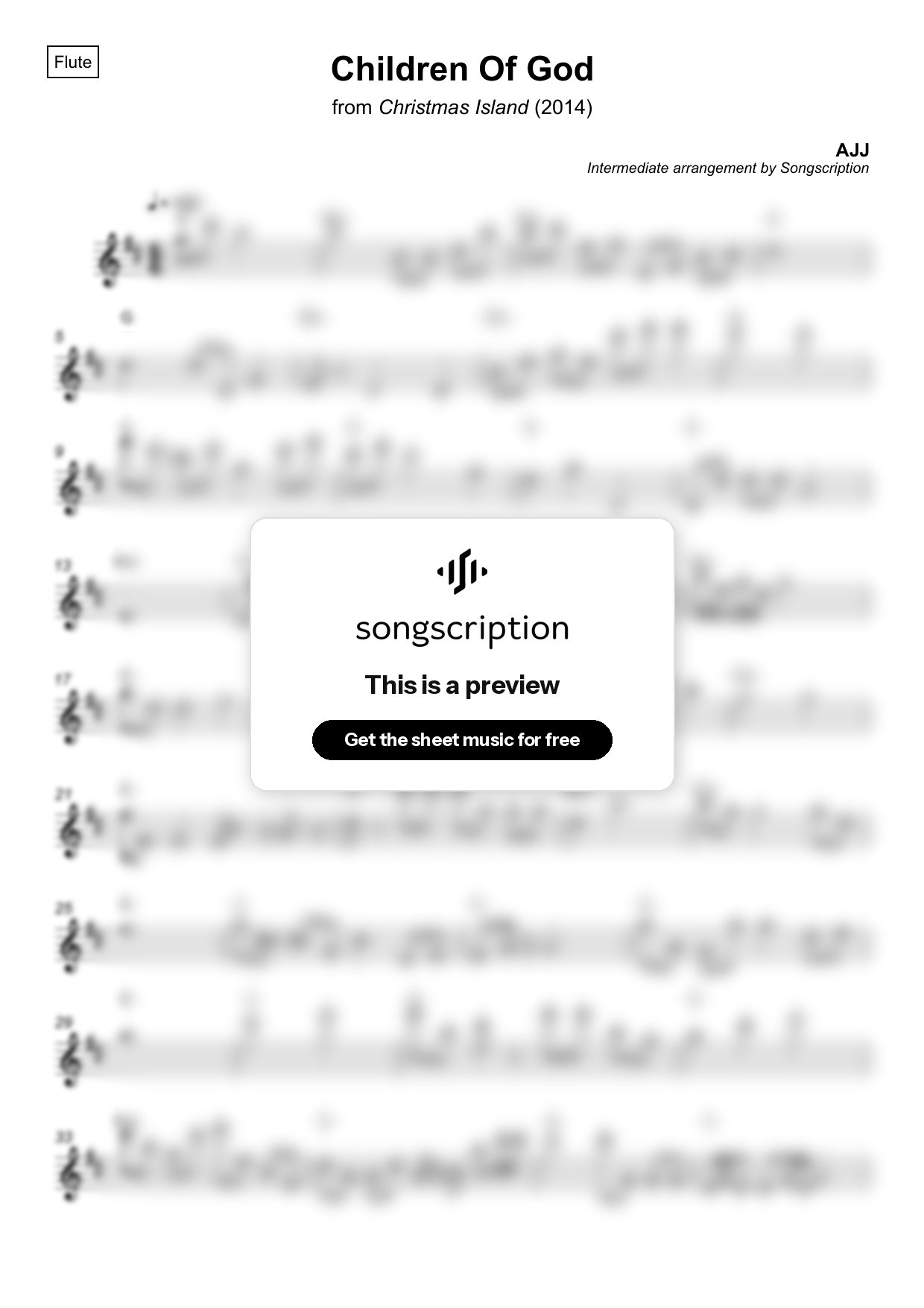 Intermediate Flute Sheet Music for "Children Of God" by AJJ