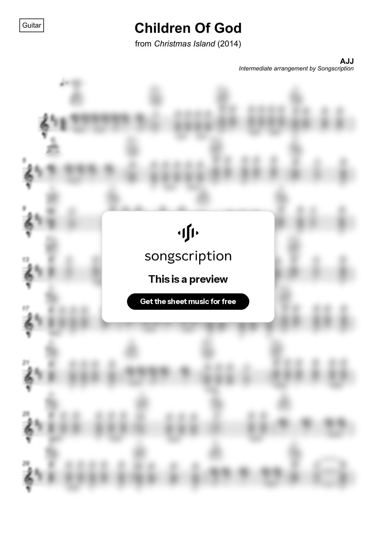 Intermediate Acoustic Guitar Sheet Music for "Children Of God" by AJJ