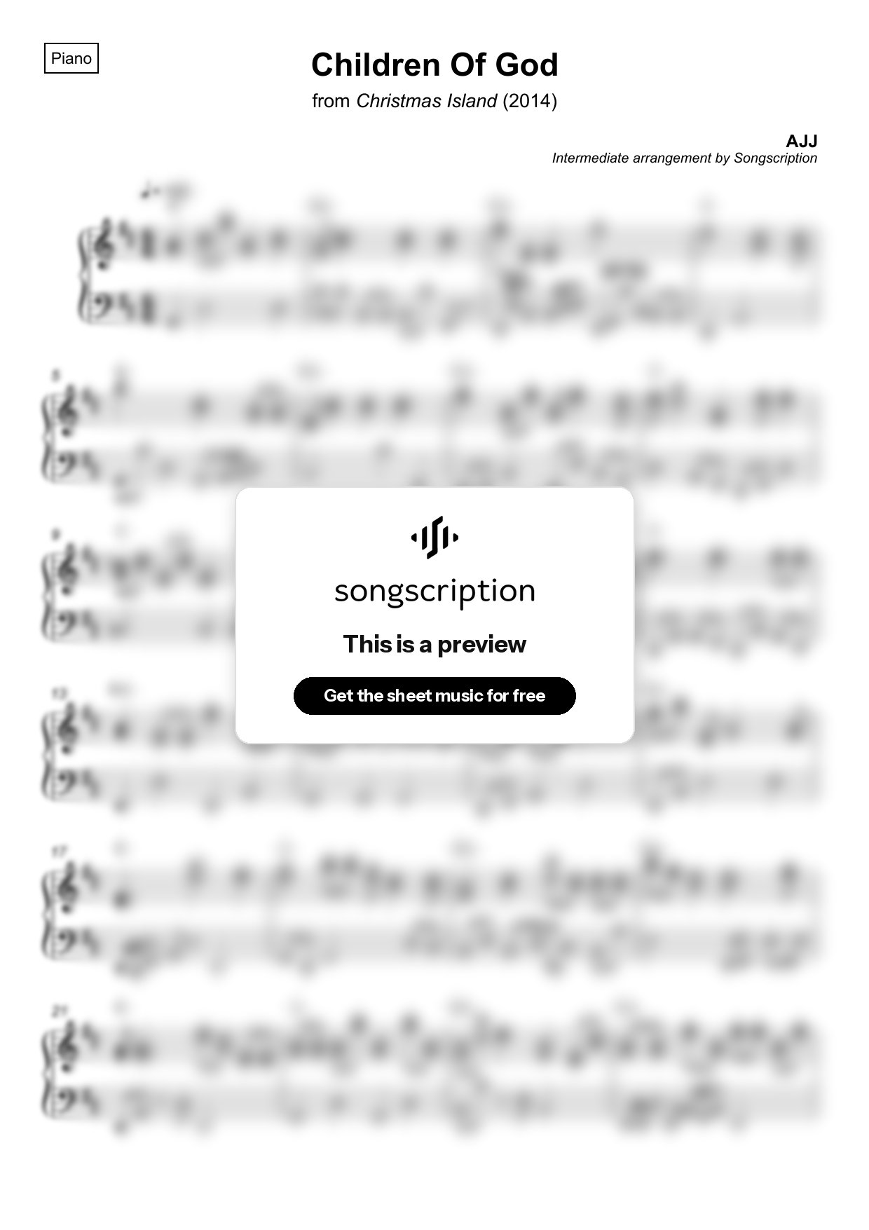 Intermediate Piano Sheet Music for "Children Of God" by AJJ