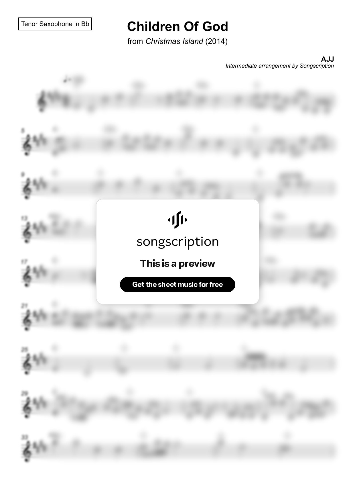 Intermediate Tenor Sax Sheet Music for "Children Of God" by AJJ