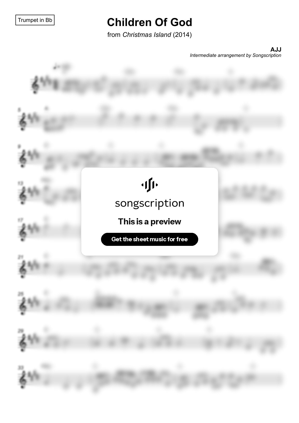 Intermediate Trumpet Sheet Music for "Children Of God" by AJJ