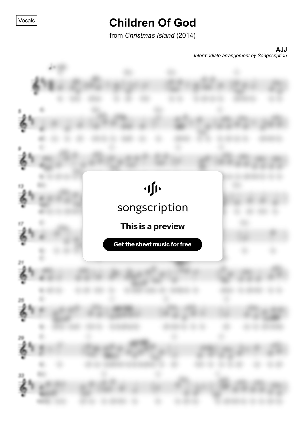 Intermediate Vocals Sheet Music for "Children Of God" by AJJ