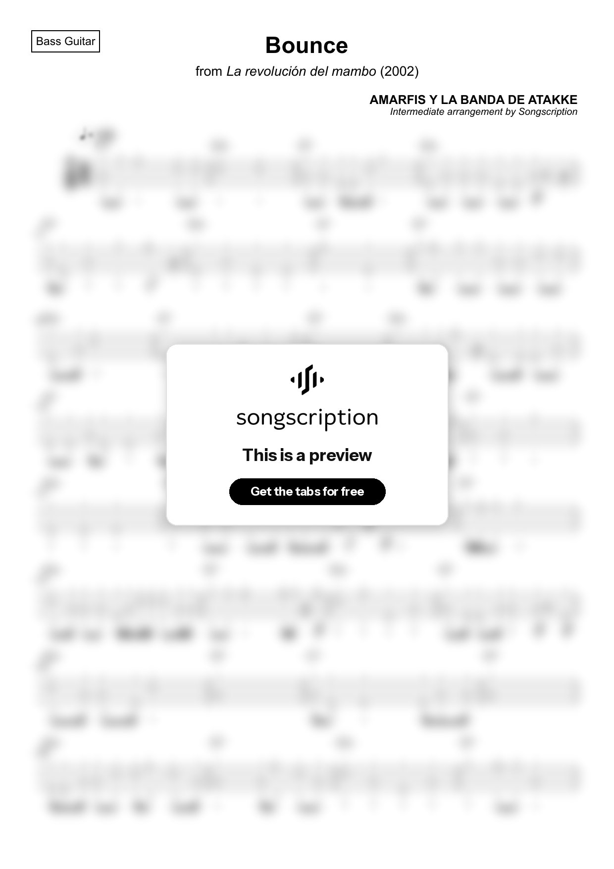 Intermediate Bass Guitar Tabs for "Bounce" by AMARFIS Y LA BANDA DE ATAKKE