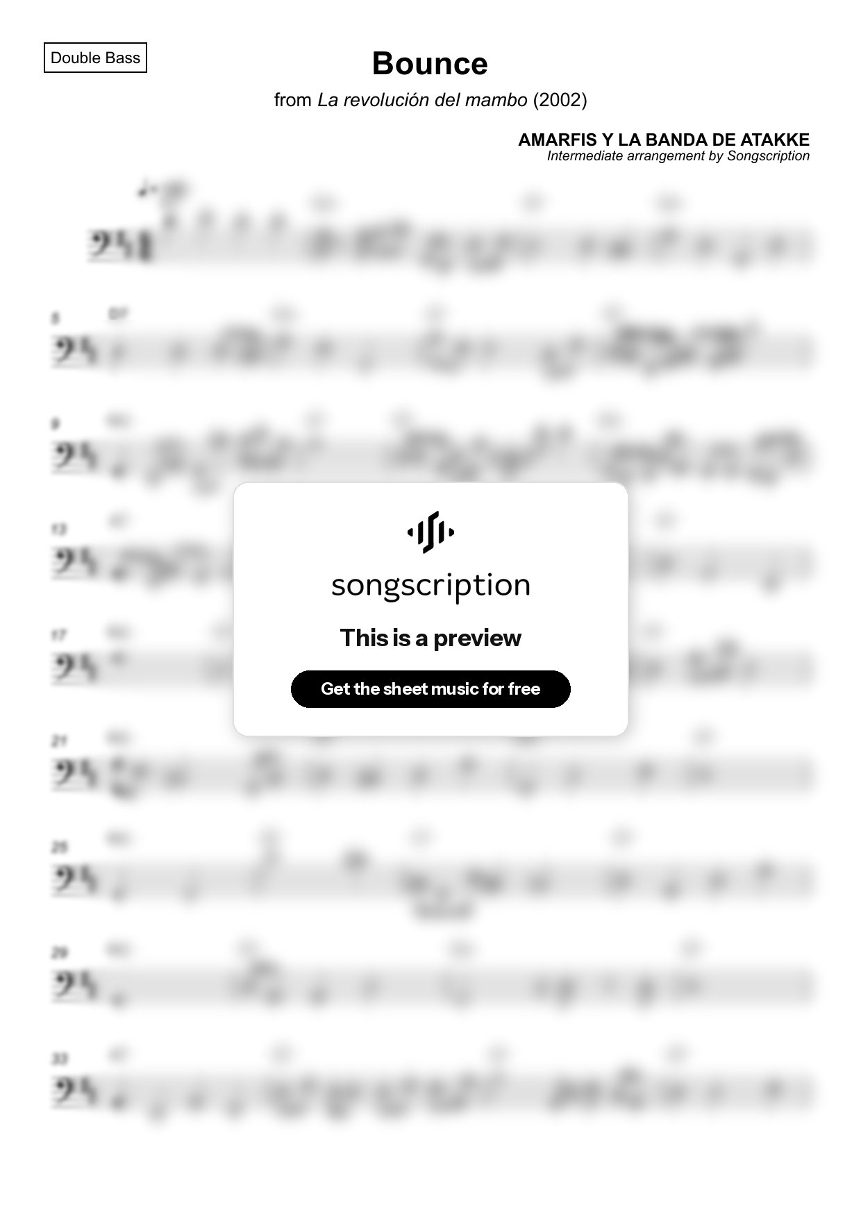 Intermediate Double Bass Sheet Music for "Bounce" by AMARFIS Y LA BANDA DE ATAKKE