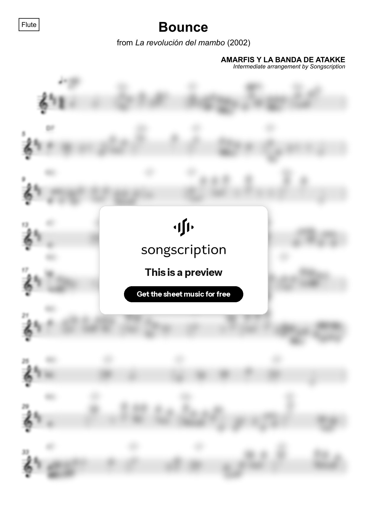 Intermediate Flute Sheet Music for "Bounce" by AMARFIS Y LA BANDA DE ATAKKE