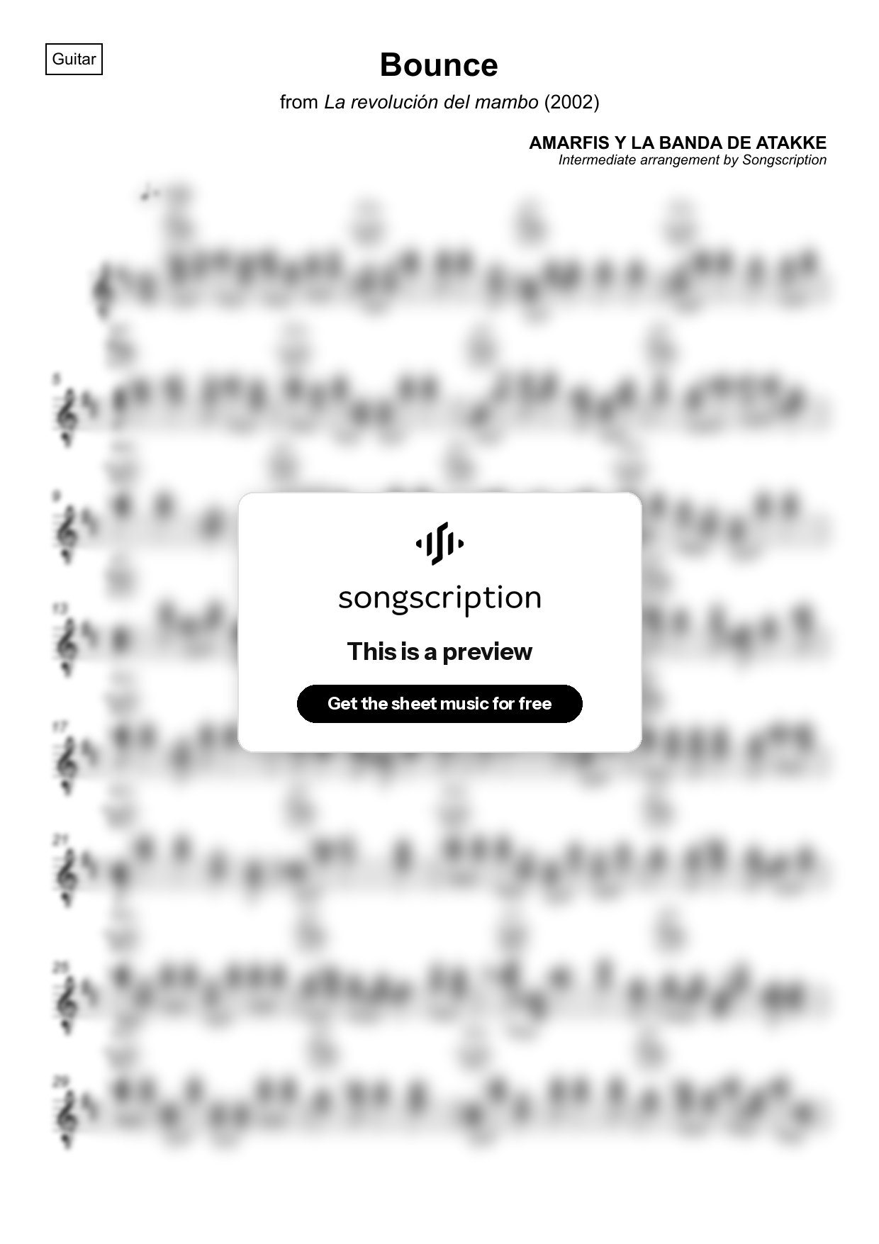 Intermediate Acoustic Guitar Sheet Music for "Bounce" by AMARFIS Y LA BANDA DE ATAKKE