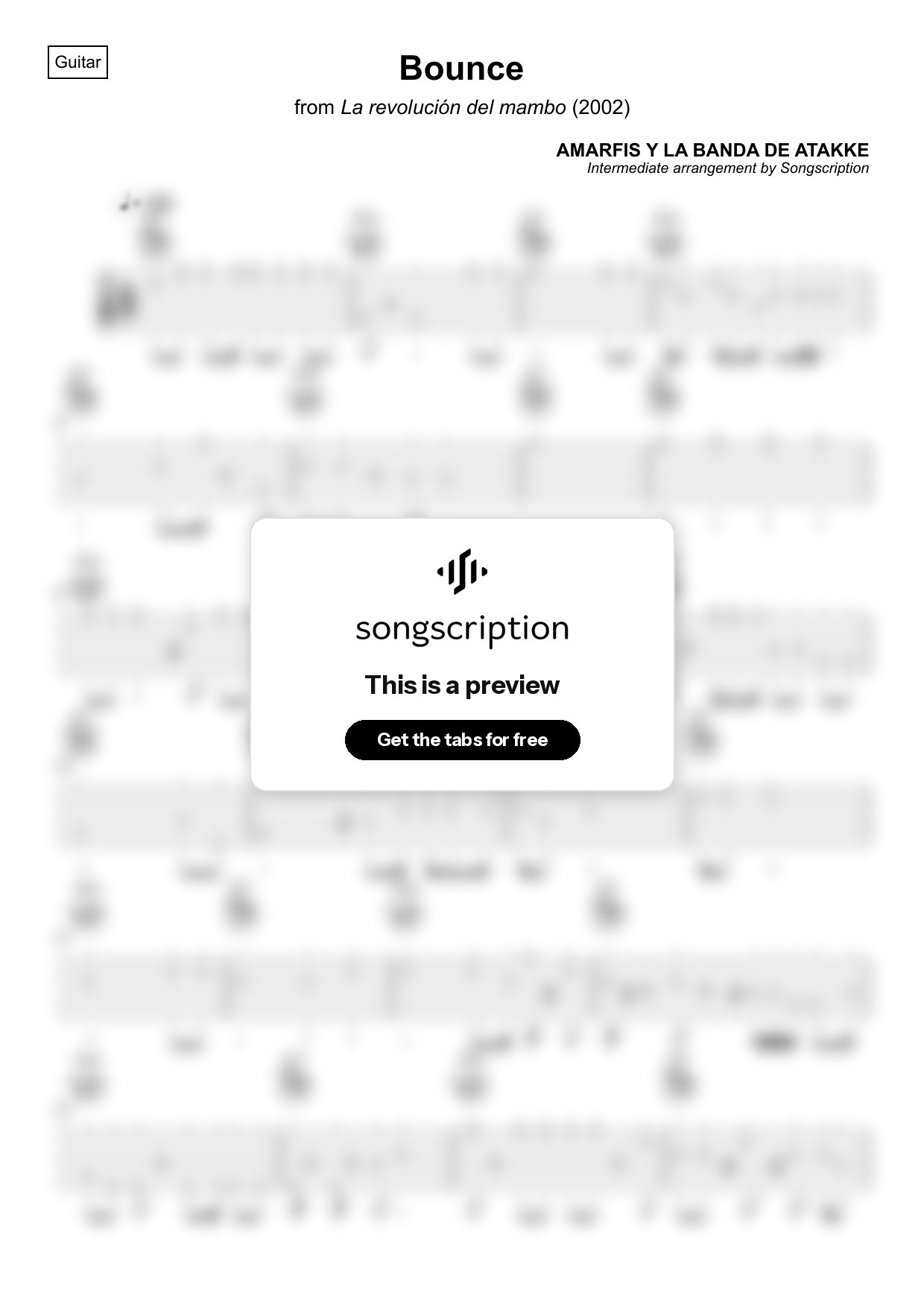 Intermediate Acoustic Guitar Tabs for "Bounce" by AMARFIS Y LA BANDA DE ATAKKE