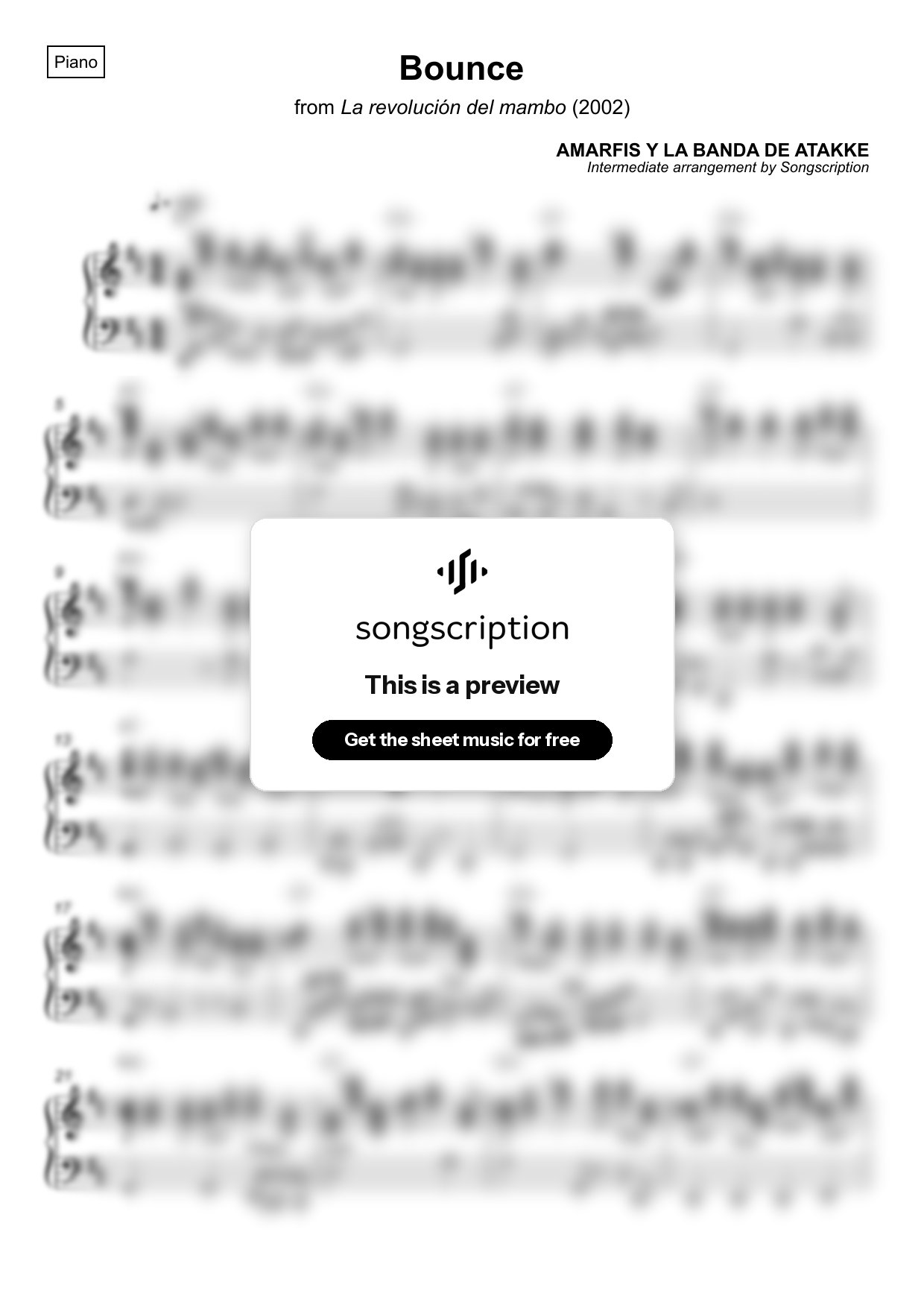 Intermediate Piano Sheet Music for "Bounce" by AMARFIS Y LA BANDA DE ATAKKE