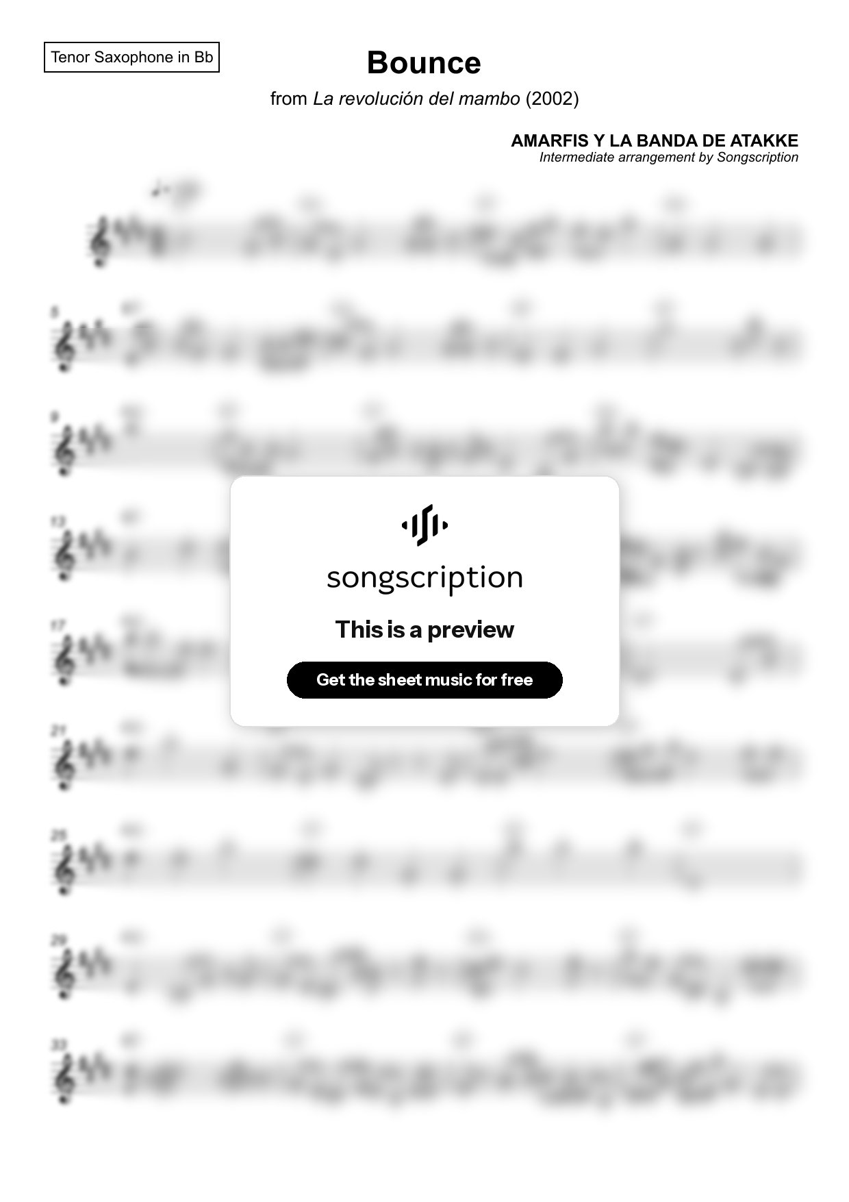 Intermediate Tenor Sax Sheet Music for "Bounce" by AMARFIS Y LA BANDA DE ATAKKE