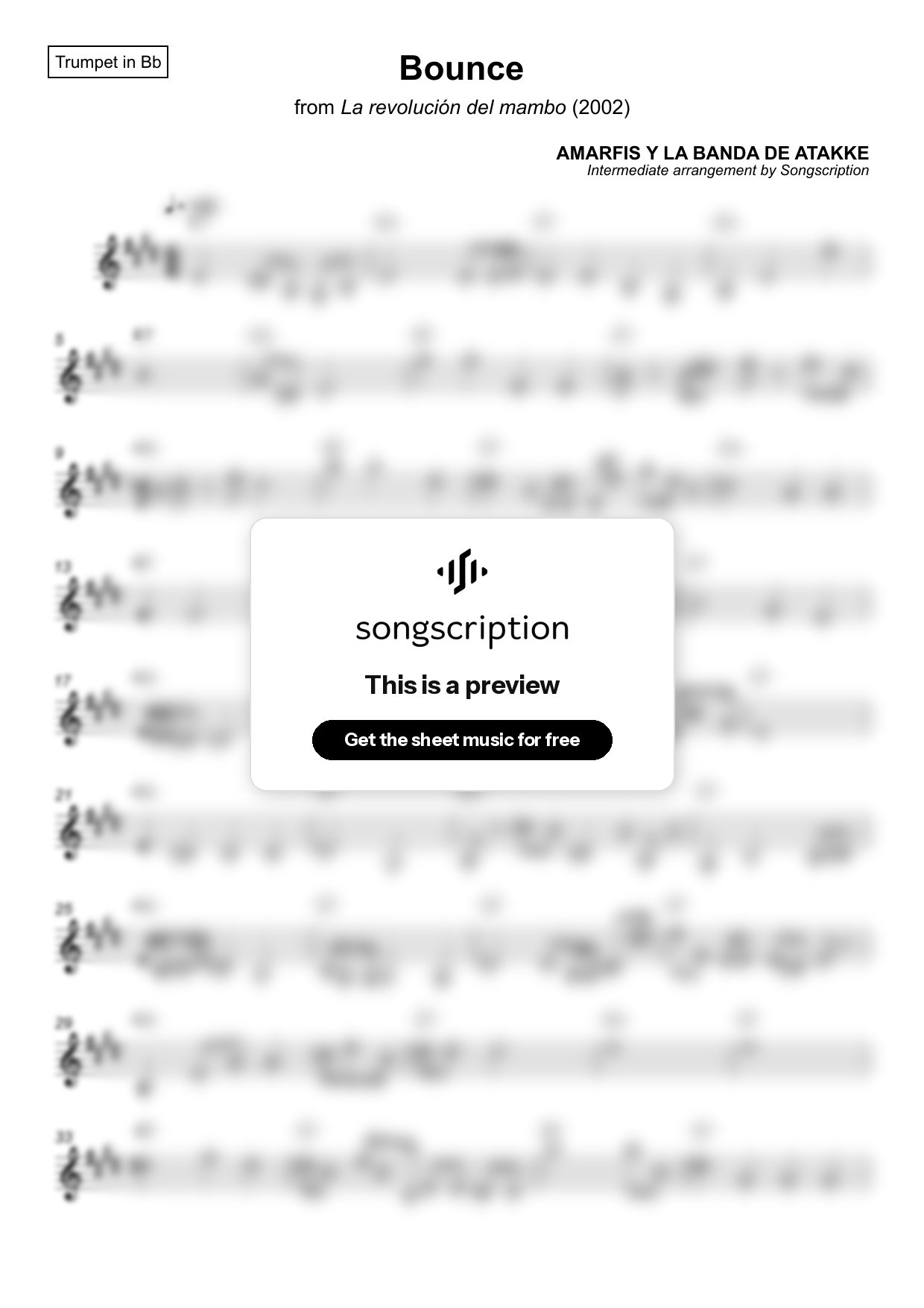 Intermediate Trumpet Sheet Music for "Bounce" by AMARFIS Y LA BANDA DE ATAKKE