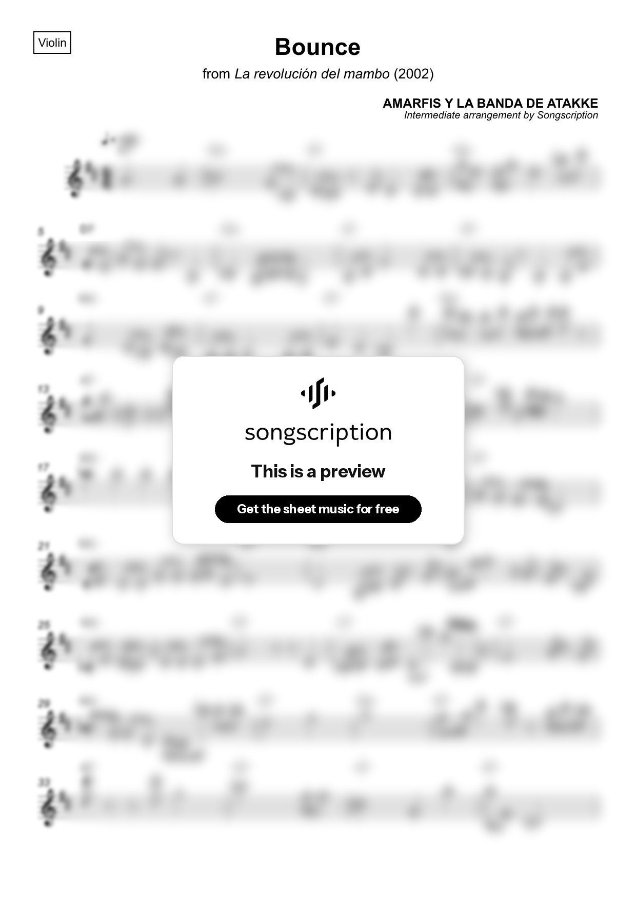 Intermediate Violin Sheet Music for "Bounce" by AMARFIS Y LA BANDA DE ATAKKE