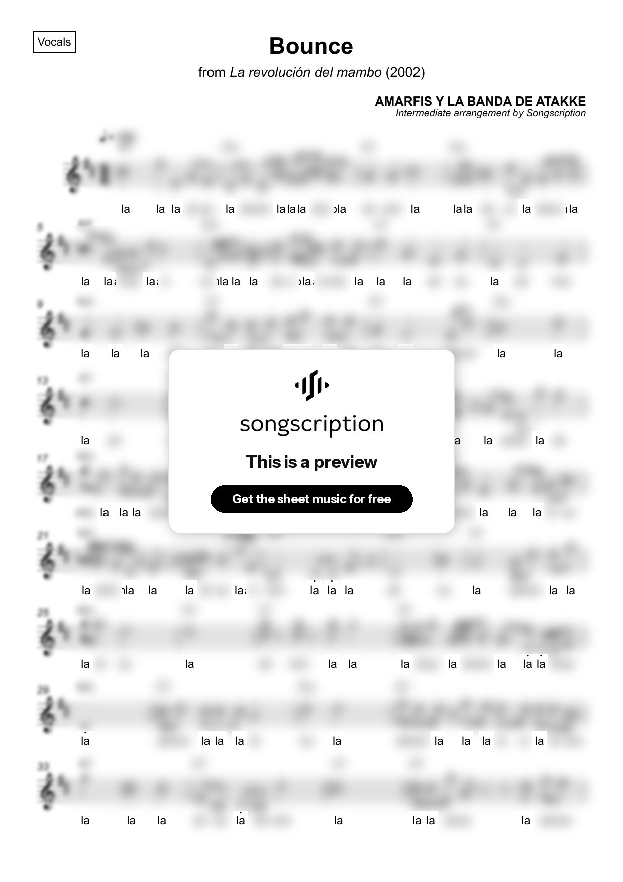 Intermediate Vocals Sheet Music for "Bounce" by AMARFIS Y LA BANDA DE ATAKKE