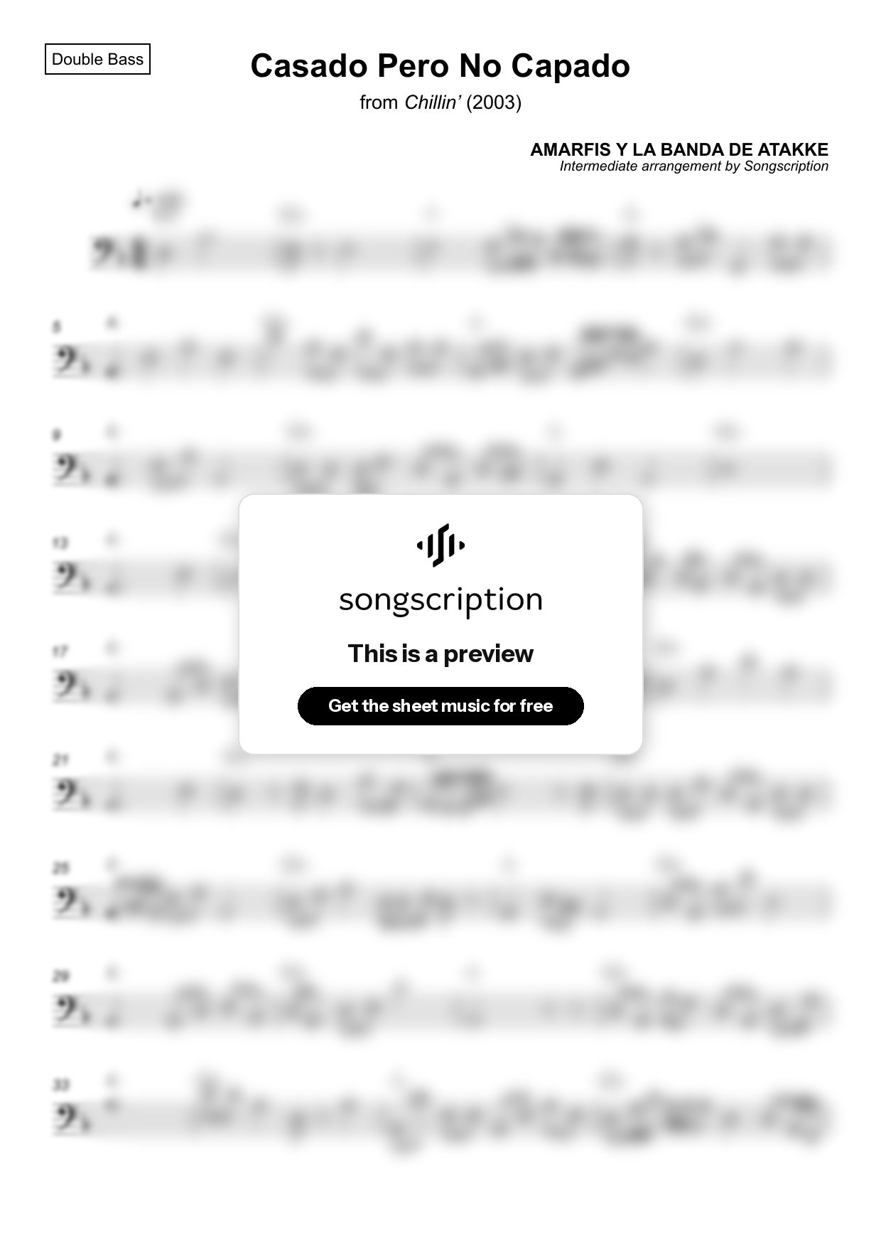 Intermediate Double Bass Sheet Music for "Casado Pero No Capado" by AMARFIS Y LA BANDA DE ATAKKE