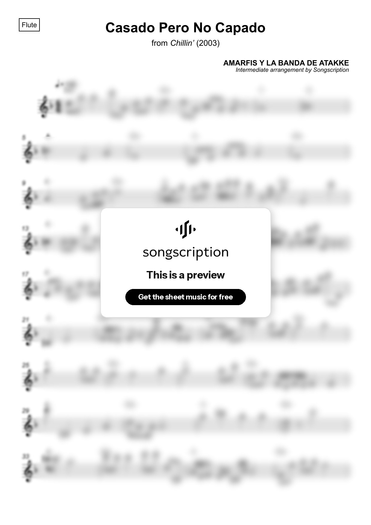 Intermediate Flute Sheet Music for "Casado Pero No Capado" by AMARFIS Y LA BANDA DE ATAKKE