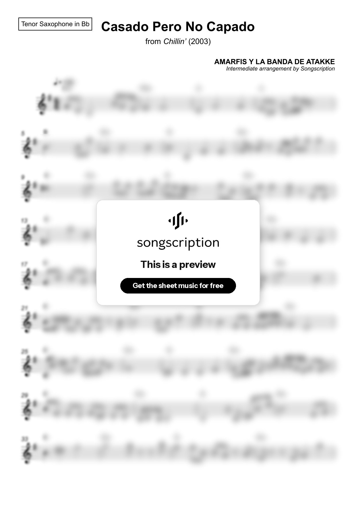 Intermediate Tenor Sax Sheet Music for "Casado Pero No Capado" by AMARFIS Y LA BANDA DE ATAKKE