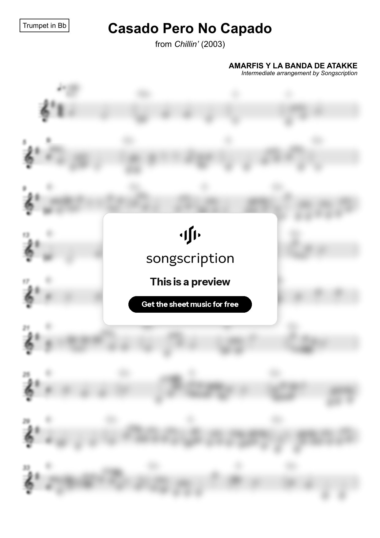 Intermediate Trumpet Sheet Music for "Casado Pero No Capado" by AMARFIS Y LA BANDA DE ATAKKE