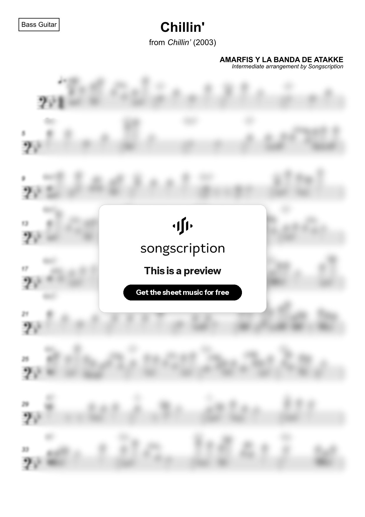 Intermediate Bass Guitar Sheet Music for "Chillin'" by AMARFIS Y LA BANDA DE ATAKKE