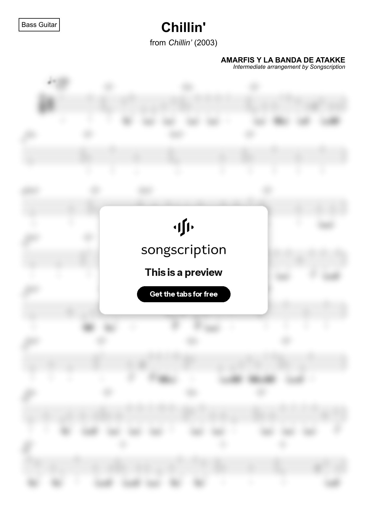 Intermediate Bass Guitar Tabs for "Chillin'" by AMARFIS Y LA BANDA DE ATAKKE