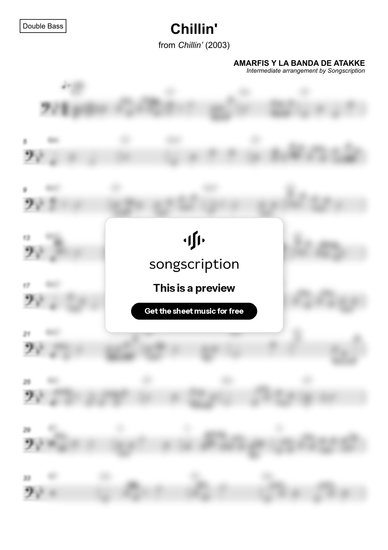Intermediate Double Bass Sheet Music for "Chillin'" by AMARFIS Y LA BANDA DE ATAKKE