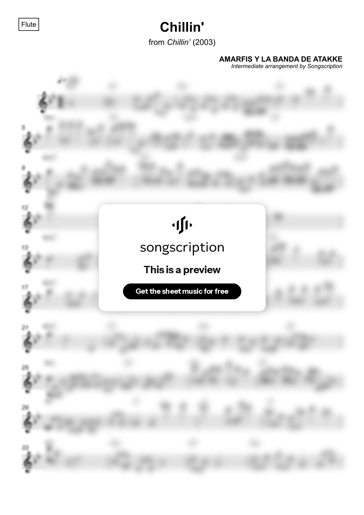 Intermediate Flute Sheet Music for "Chillin'" by AMARFIS Y LA BANDA DE ATAKKE