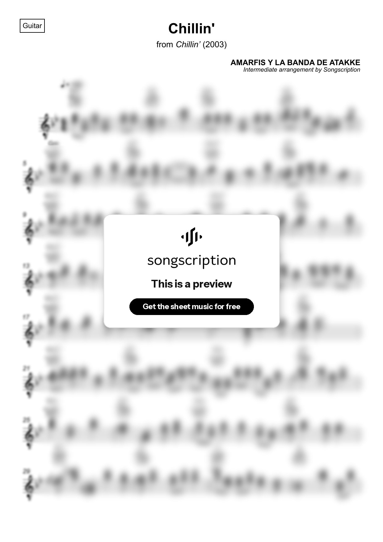 Intermediate Acoustic Guitar Sheet Music for "Chillin'" by AMARFIS Y LA BANDA DE ATAKKE