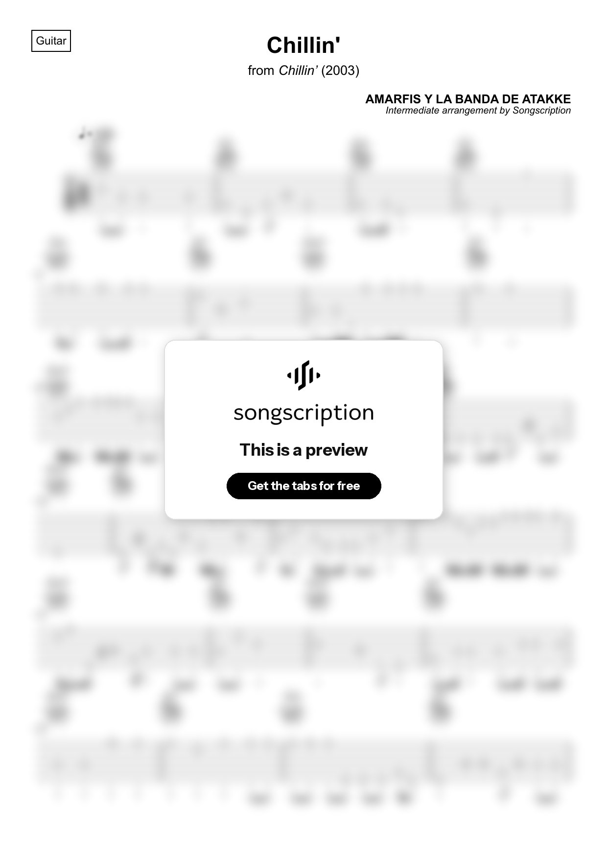 Intermediate Acoustic Guitar Tabs for "Chillin'" by AMARFIS Y LA BANDA DE ATAKKE