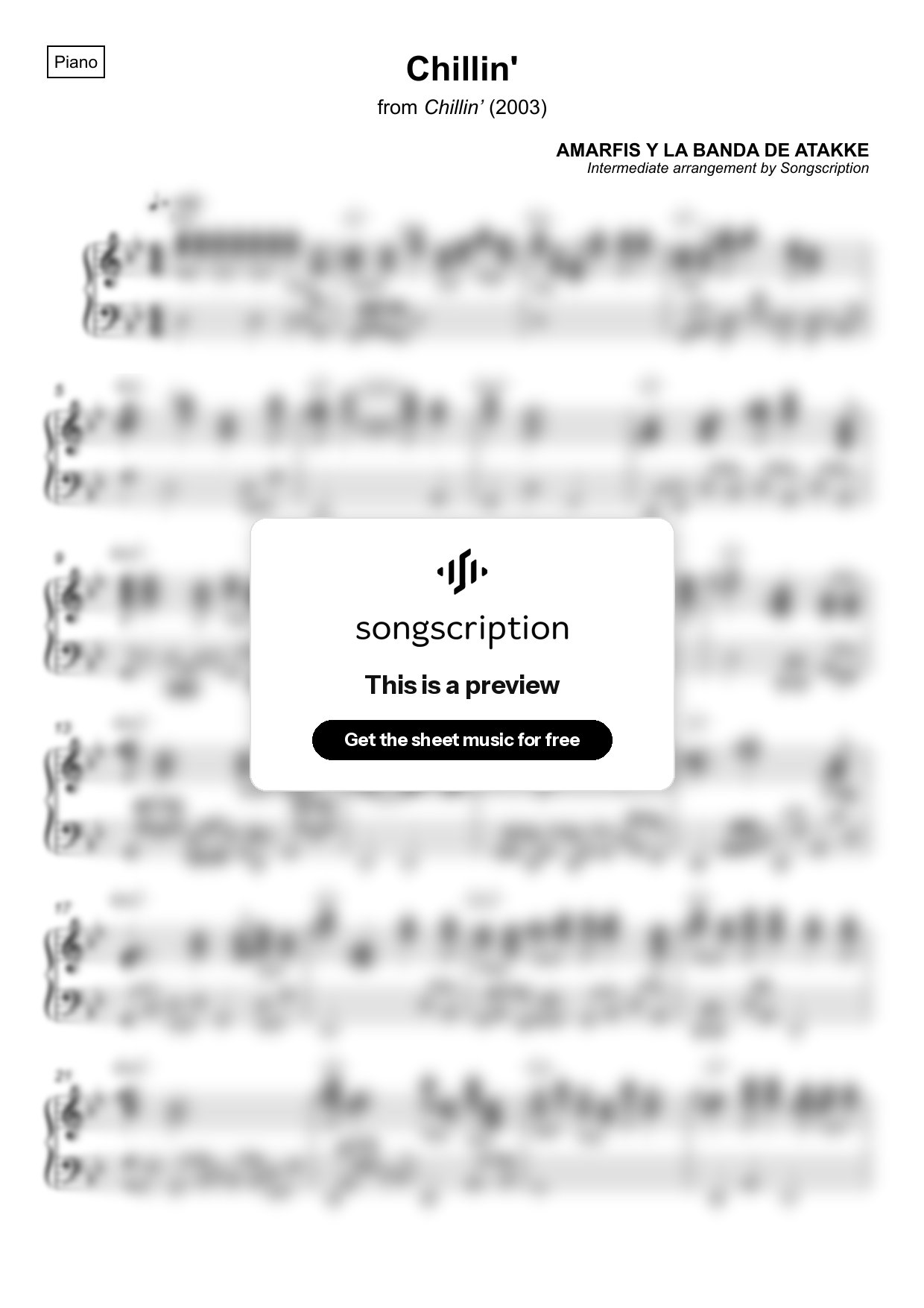 Intermediate Piano Sheet Music for "Chillin'" by AMARFIS Y LA BANDA DE ATAKKE