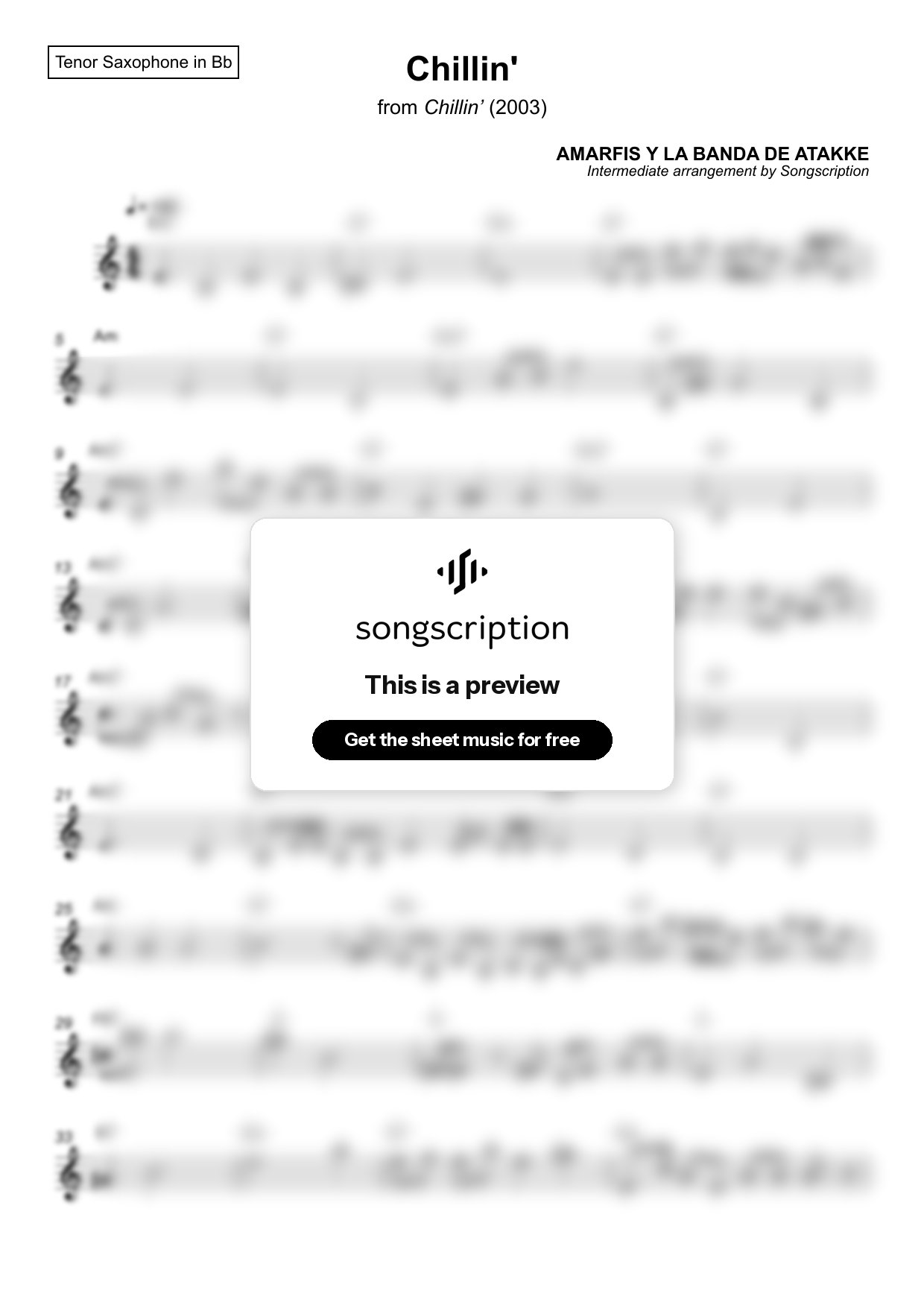 Intermediate Tenor Sax Sheet Music for "Chillin'" by AMARFIS Y LA BANDA DE ATAKKE