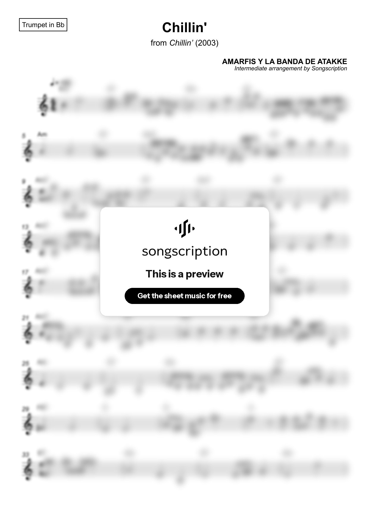 Intermediate Trumpet Sheet Music for "Chillin'" by AMARFIS Y LA BANDA DE ATAKKE