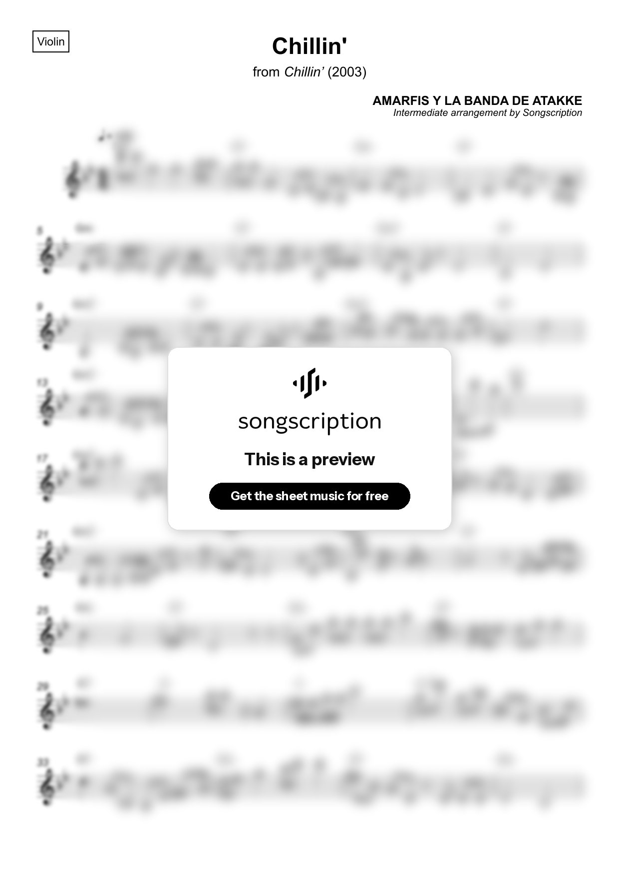 Intermediate Violin Sheet Music for "Chillin'" by AMARFIS Y LA BANDA DE ATAKKE
