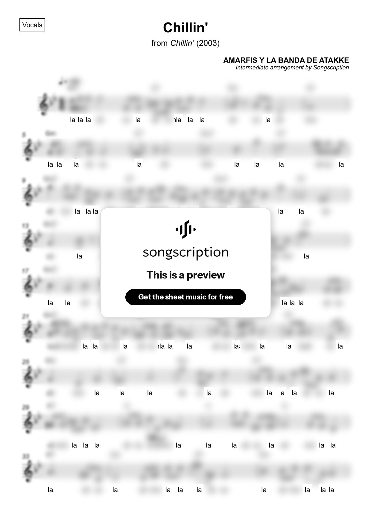 Intermediate Vocals Sheet Music for "Chillin'" by AMARFIS Y LA BANDA DE ATAKKE