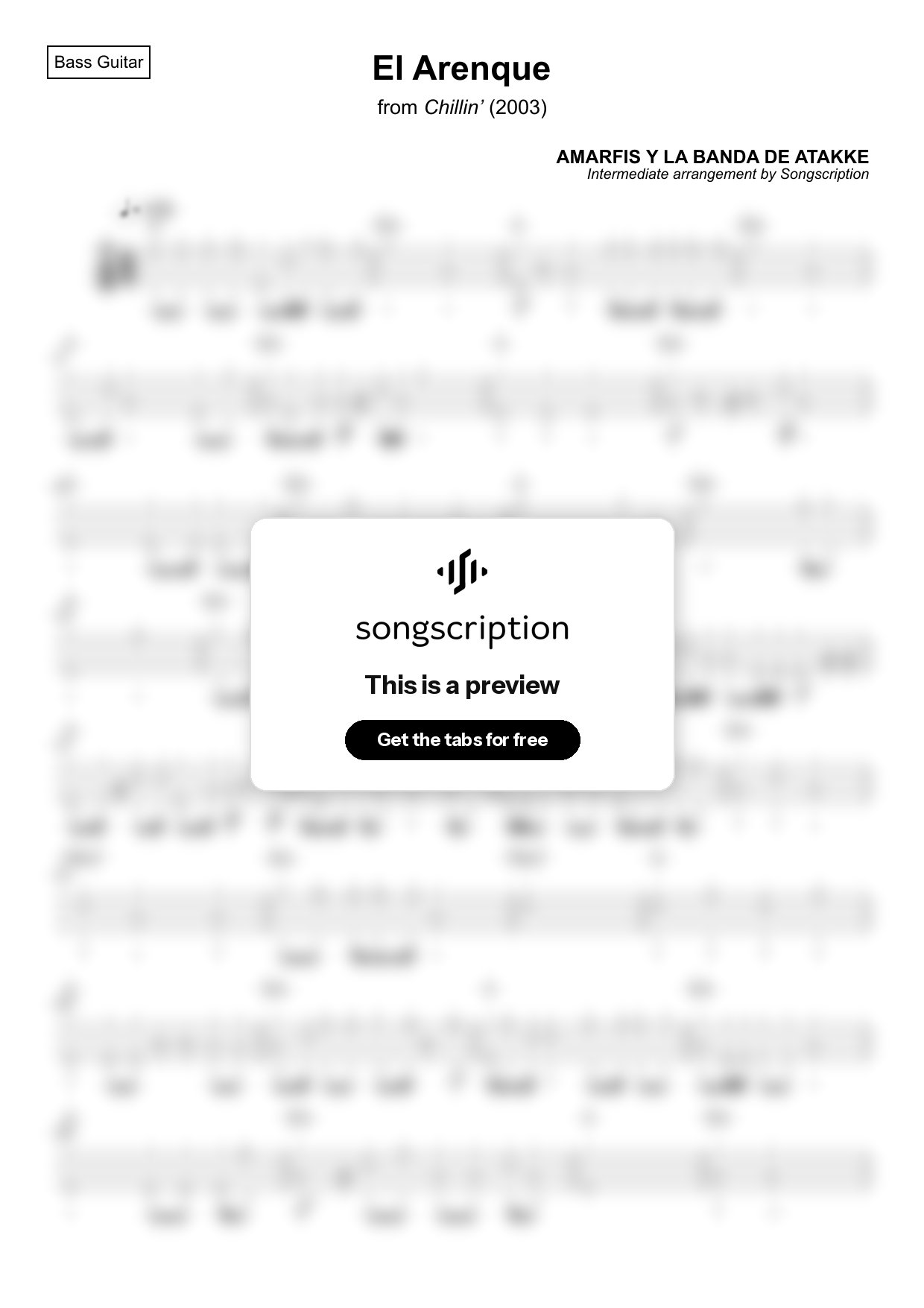 Intermediate Bass Guitar Tabs for "El Arenque" by AMARFIS Y LA BANDA DE ATAKKE