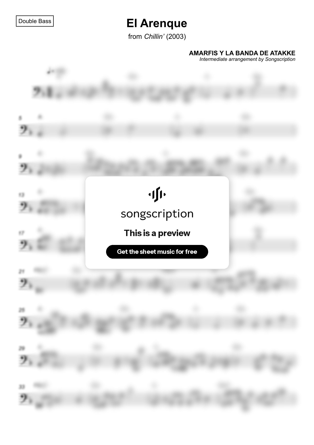 Intermediate Double Bass Sheet Music for "El Arenque" by AMARFIS Y LA BANDA DE ATAKKE