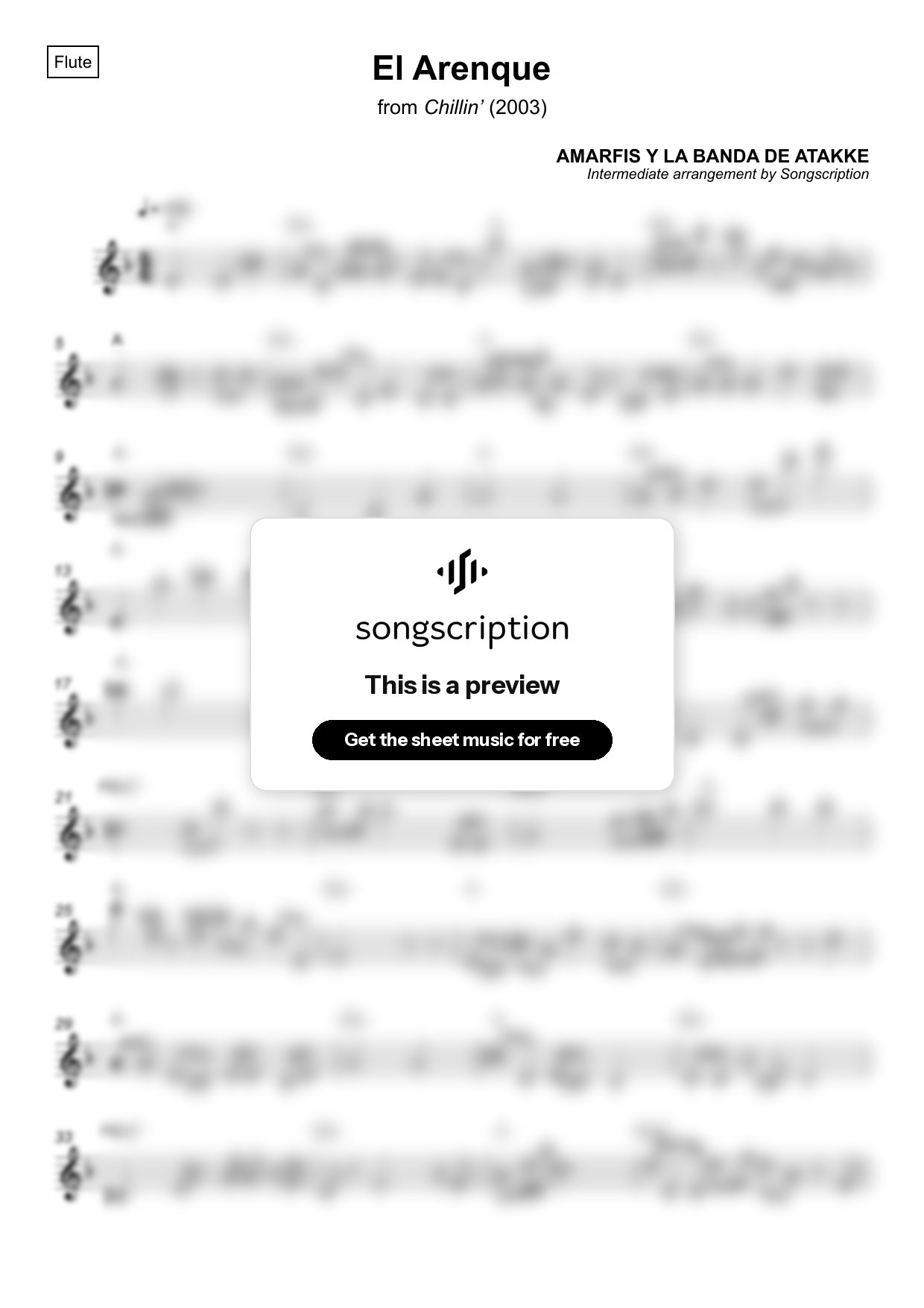 Intermediate Flute Sheet Music for "El Arenque" by AMARFIS Y LA BANDA DE ATAKKE