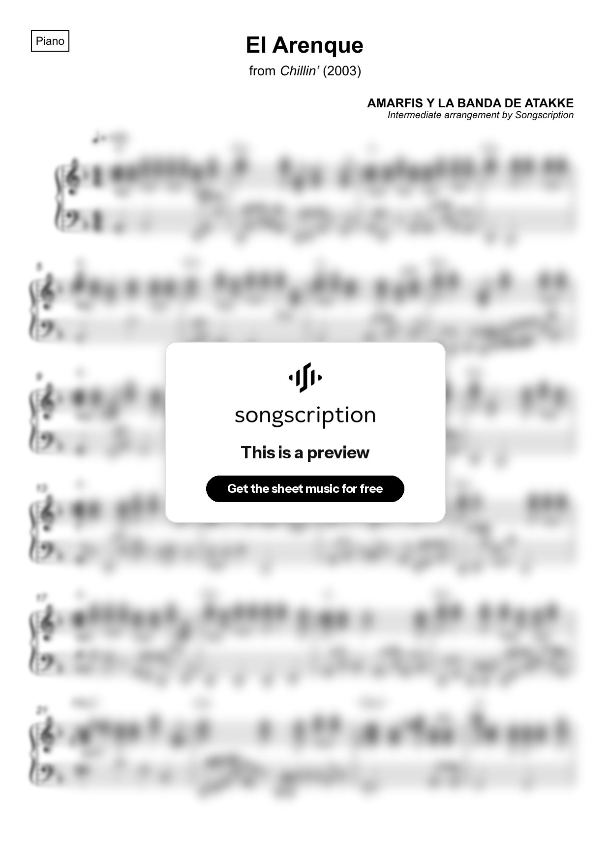 Intermediate Piano Sheet Music for "El Arenque" by AMARFIS Y LA BANDA DE ATAKKE