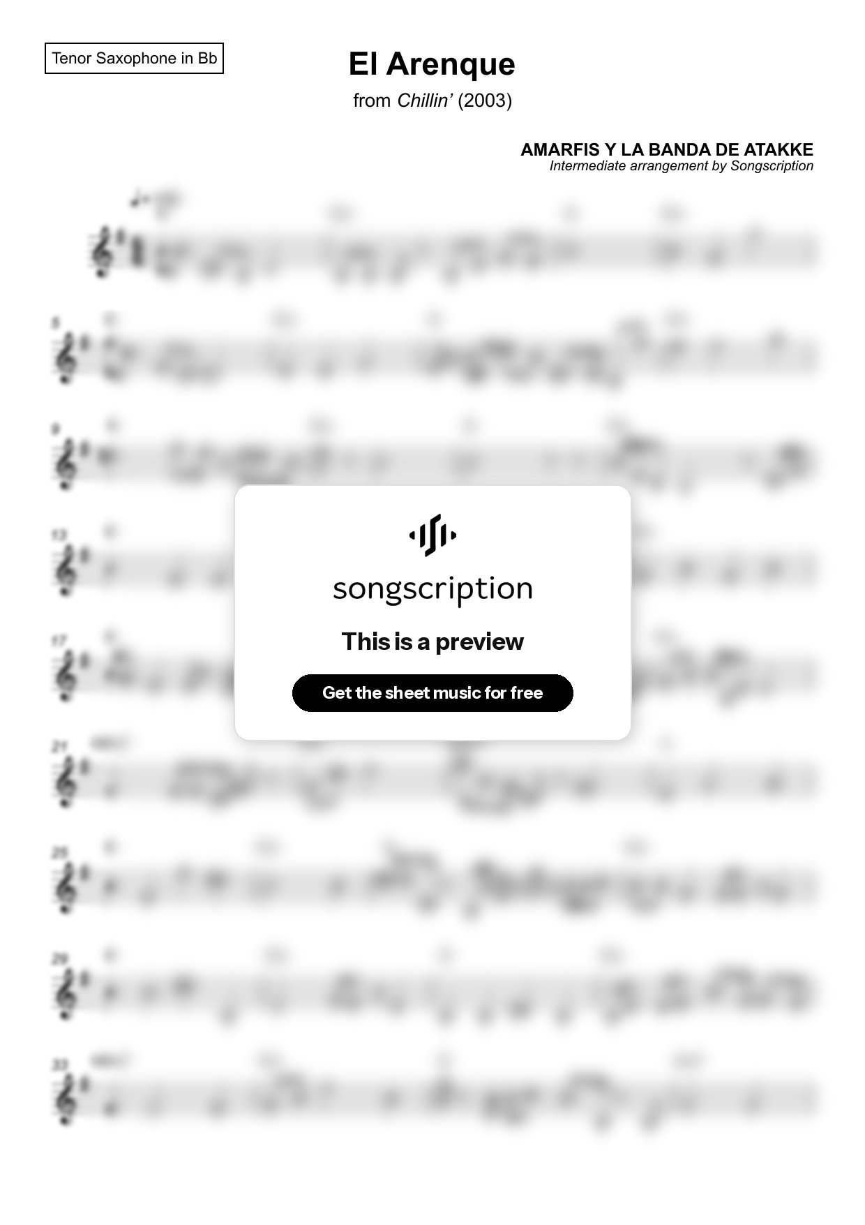 Intermediate Tenor Sax Sheet Music for "El Arenque" by AMARFIS Y LA BANDA DE ATAKKE