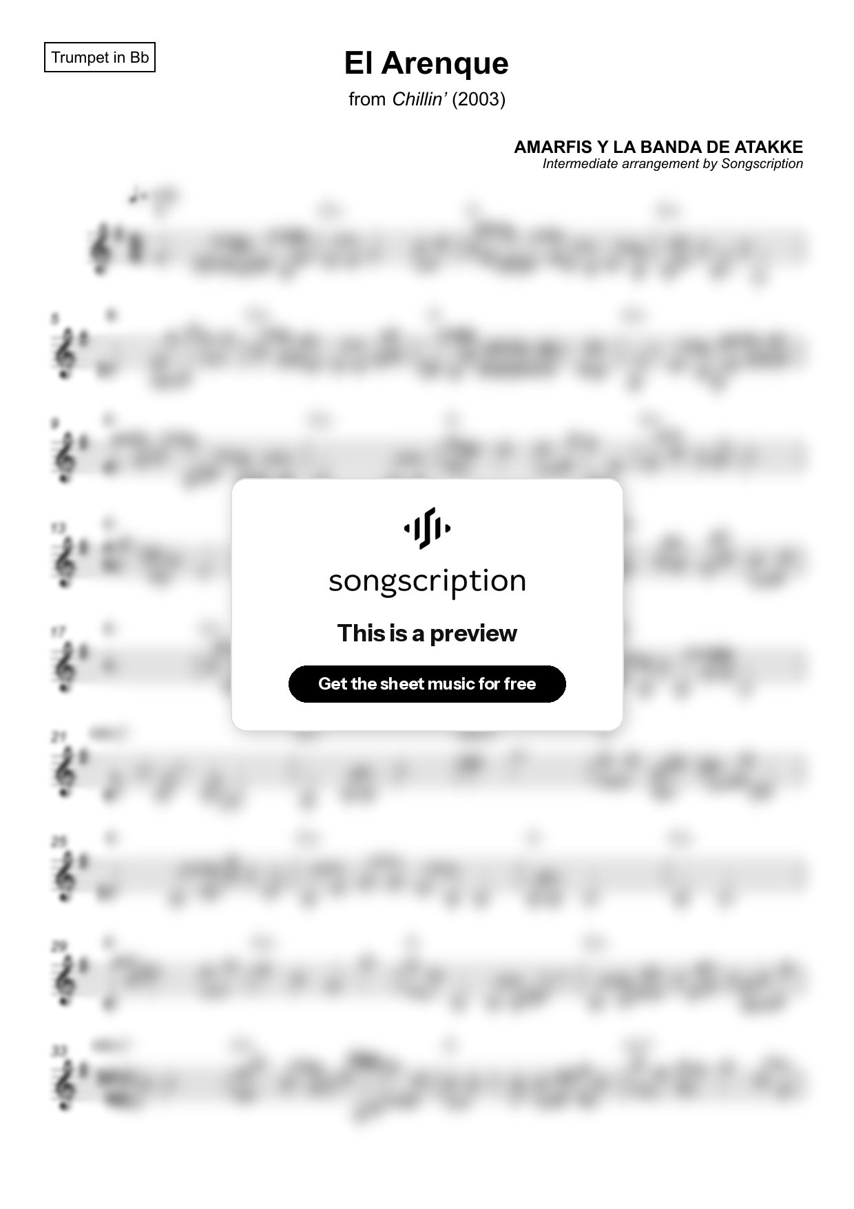 Intermediate Trumpet Sheet Music for "El Arenque" by AMARFIS Y LA BANDA DE ATAKKE