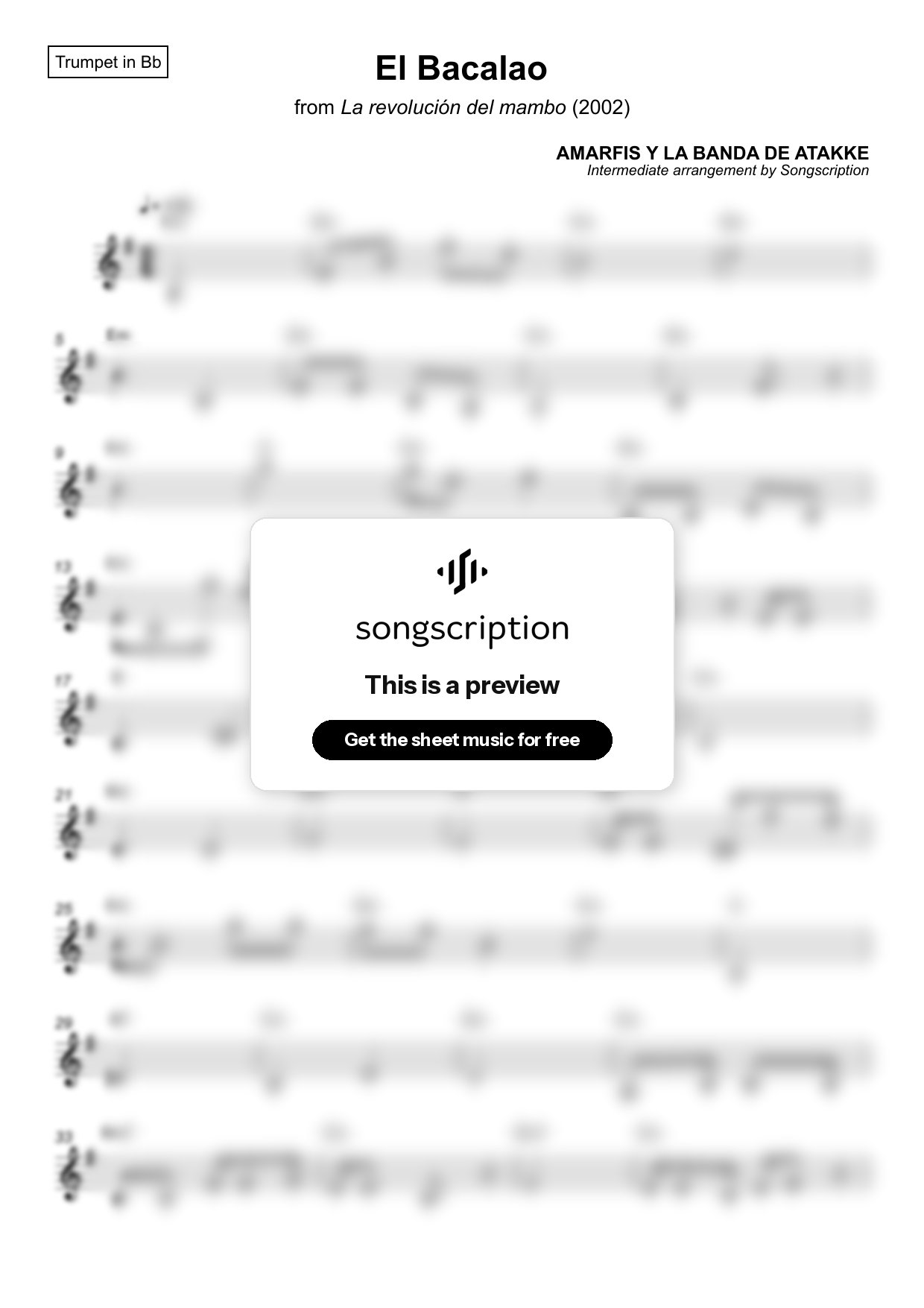 Intermediate Trumpet Sheet Music for "El Bacalao" by AMARFIS Y LA BANDA DE ATAKKE