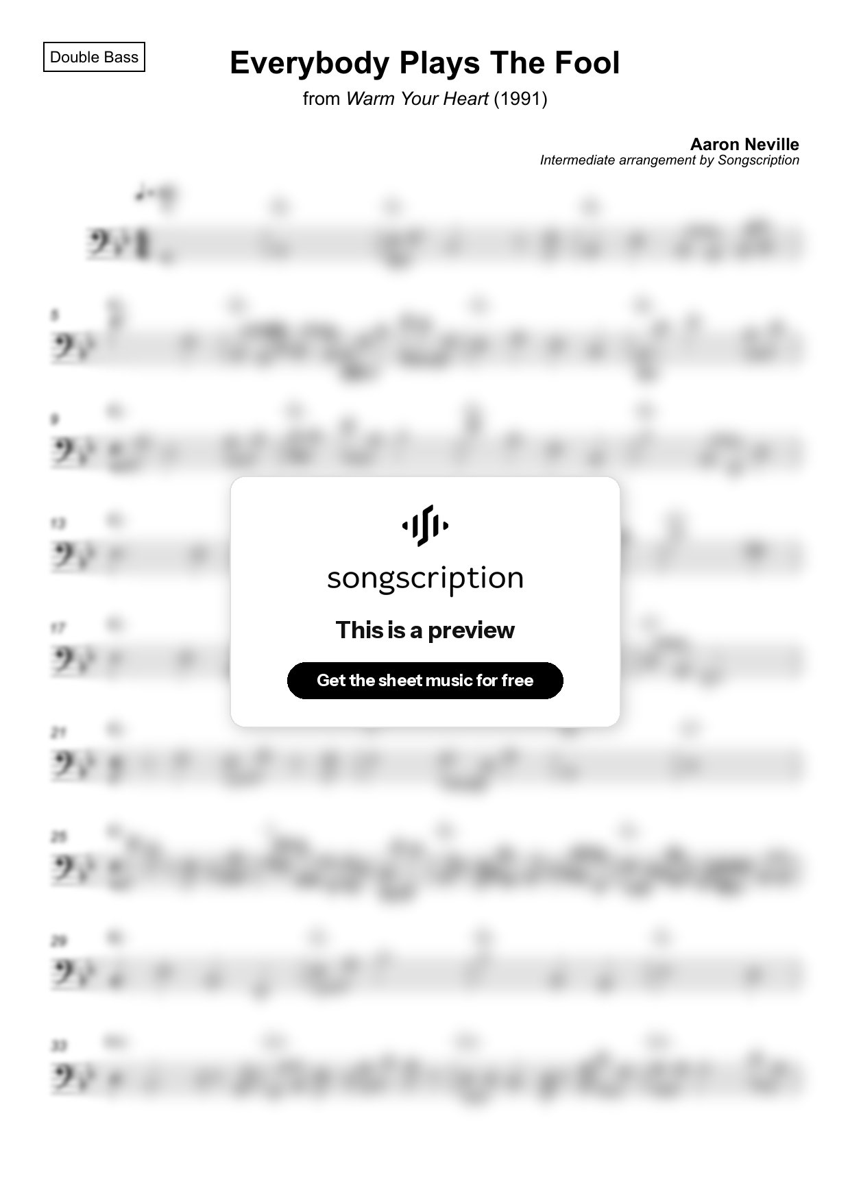 Intermediate Double Bass Sheet Music for "Everybody Plays The Fool" by Aaron Neville