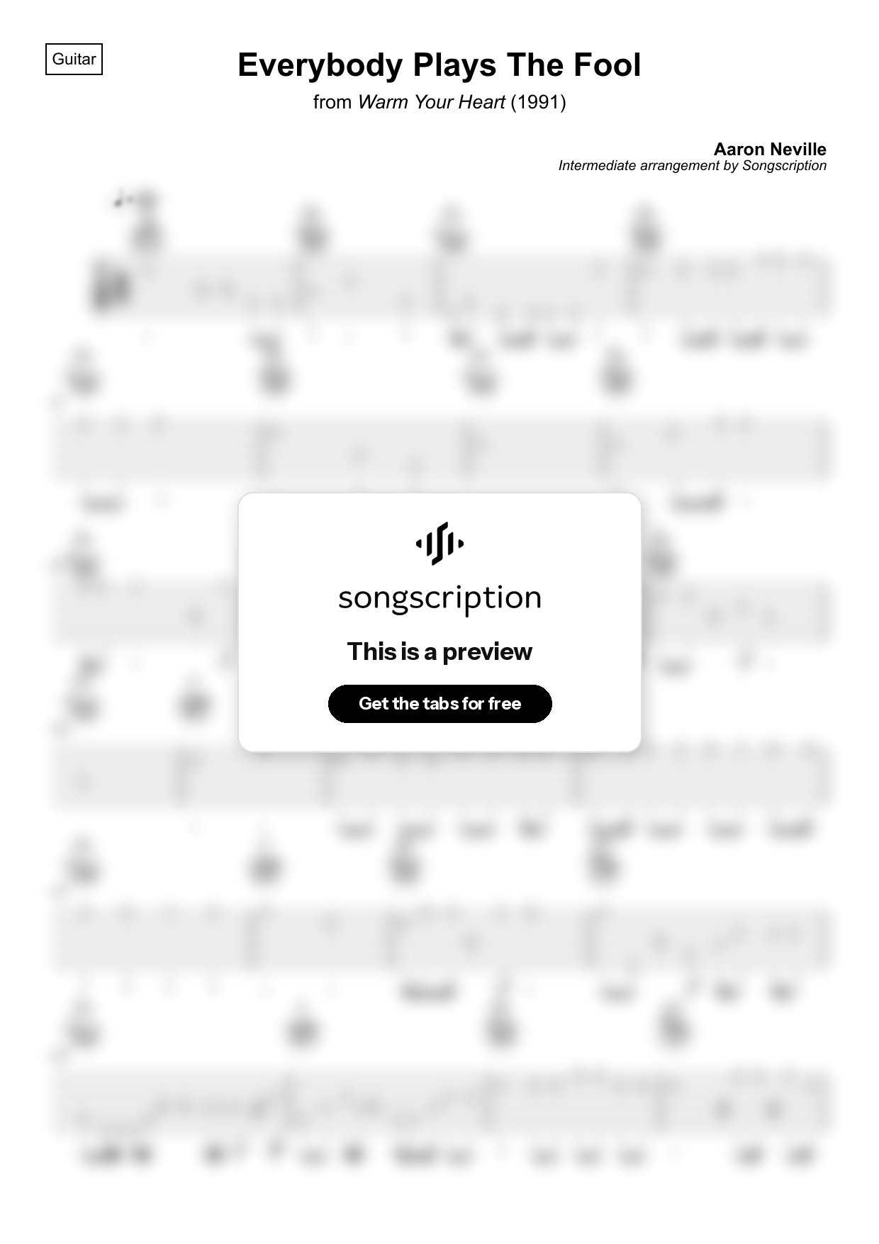 Intermediate Acoustic Guitar Tabs for "Everybody Plays The Fool" by Aaron Neville