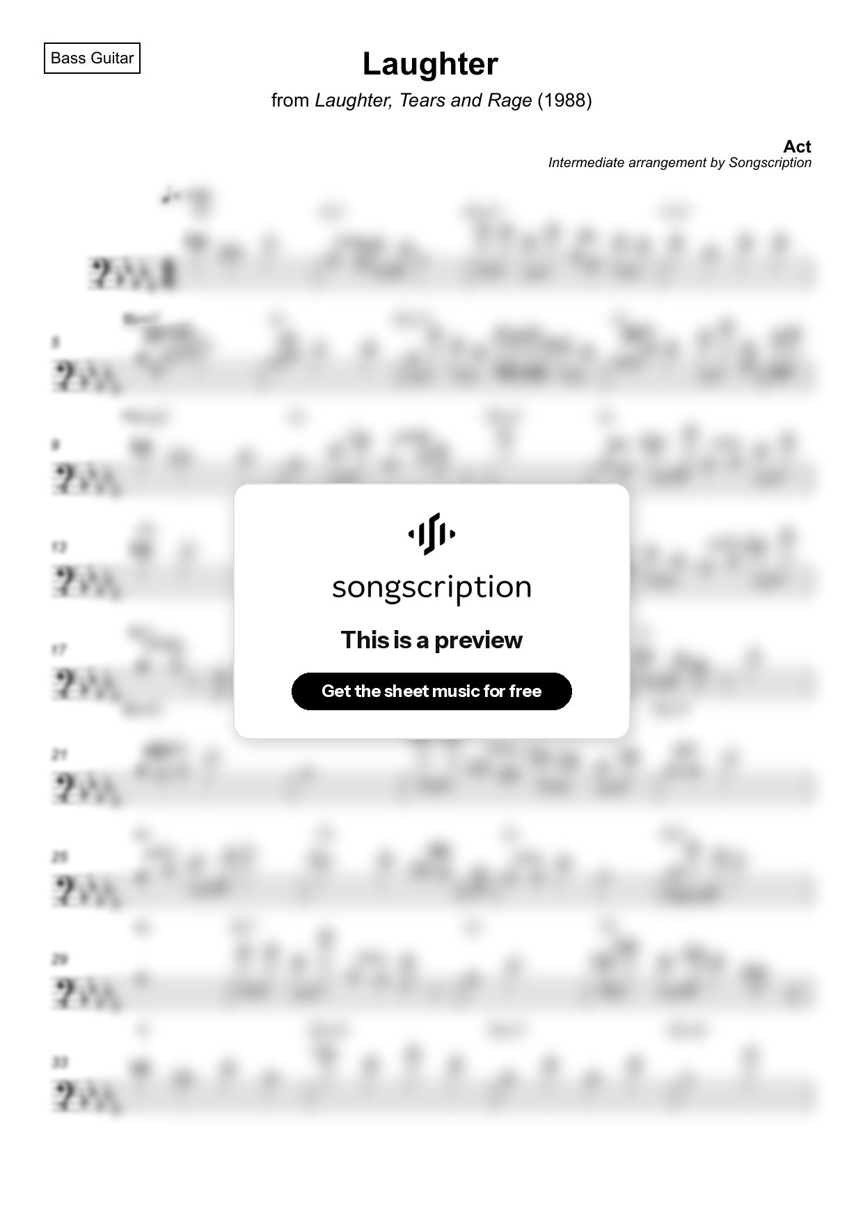 Intermediate Bass Guitar Sheet Music for "Laughter" by Act