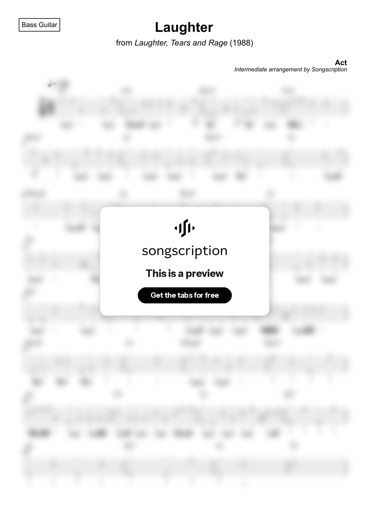 Intermediate Bass Guitar Tabs for "Laughter" by Act