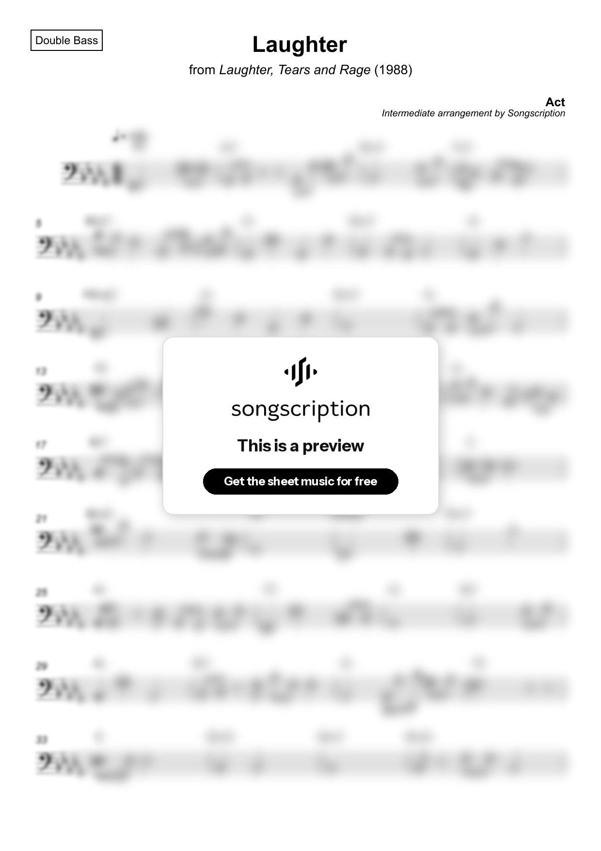 Intermediate Double Bass Sheet Music for "Laughter" by Act