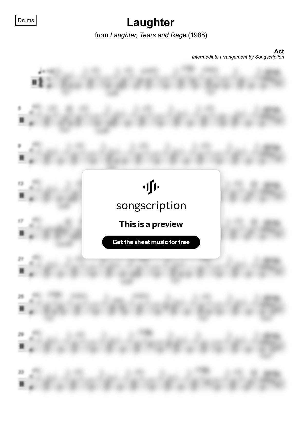 Intermediate Drums Sheet Music for "Laughter" by Act