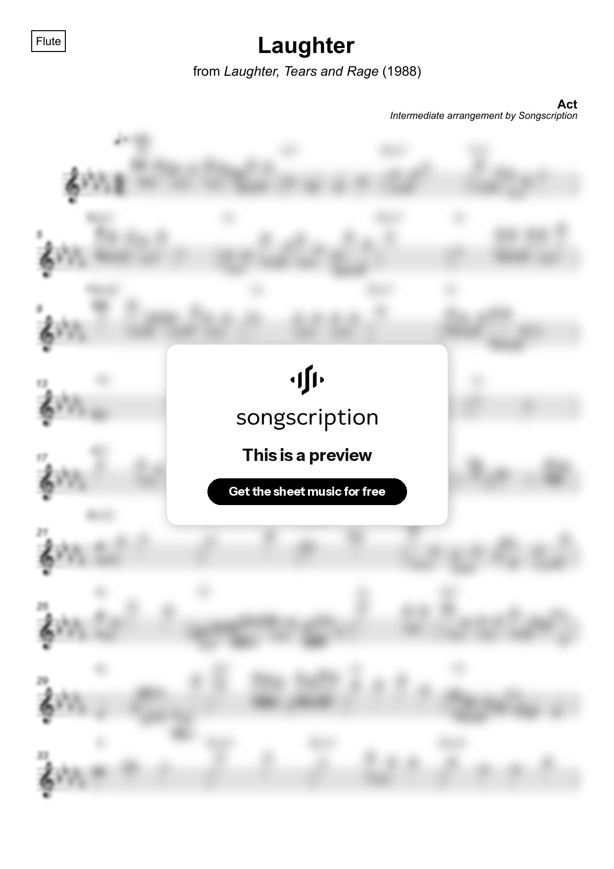 Intermediate Flute Sheet Music for "Laughter" by Act