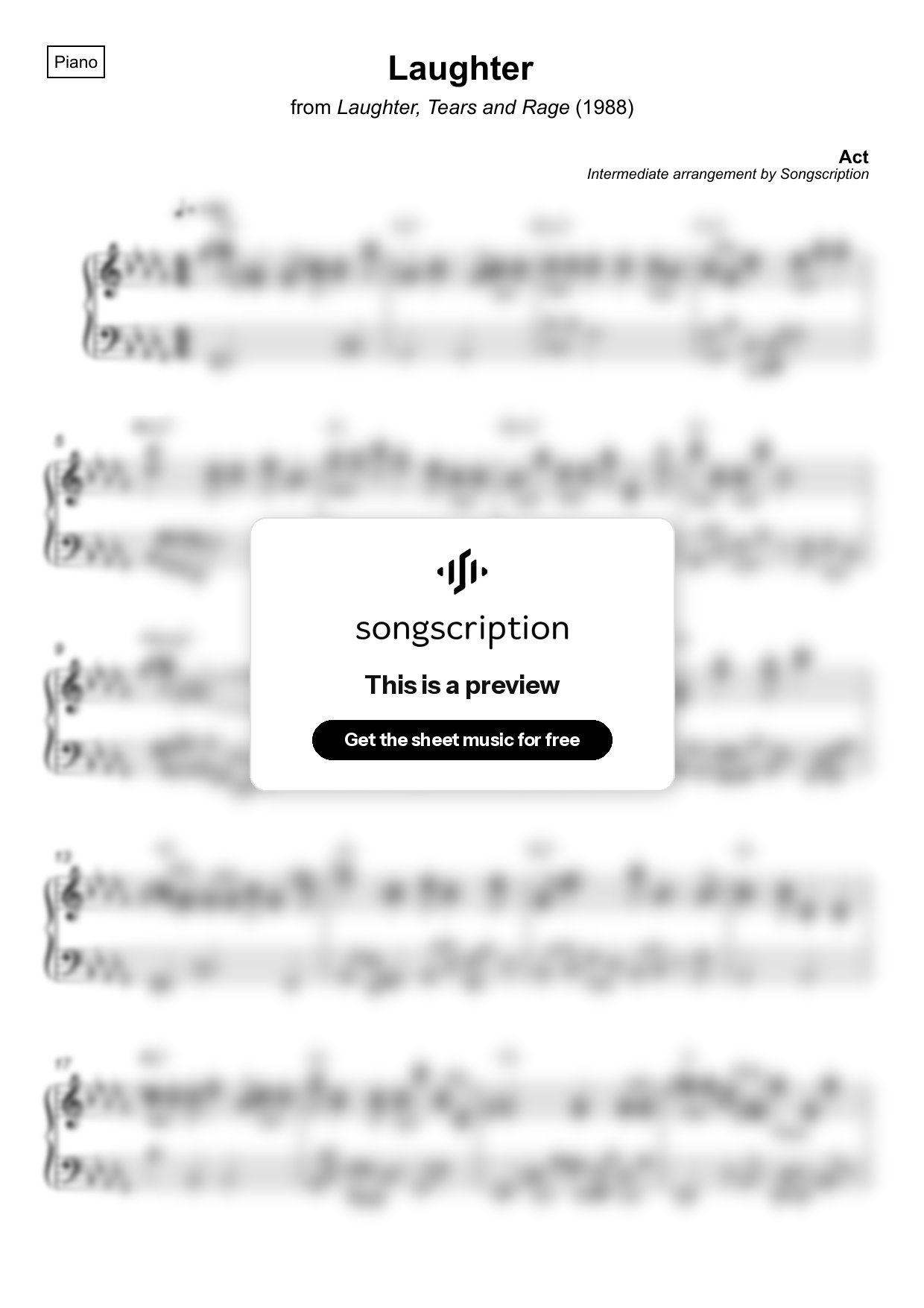 Intermediate Piano Sheet Music for "Laughter" by Act
