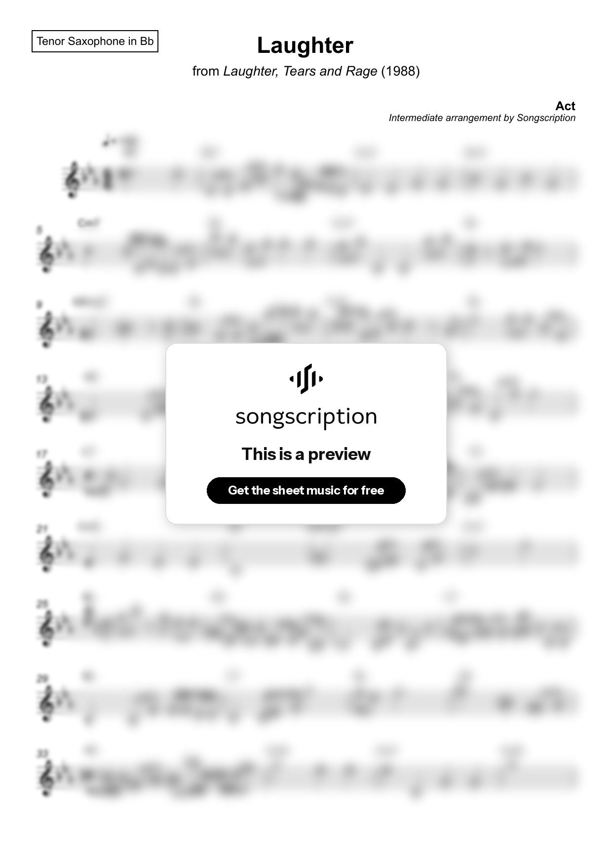 Intermediate Tenor Sax Sheet Music for "Laughter" by Act